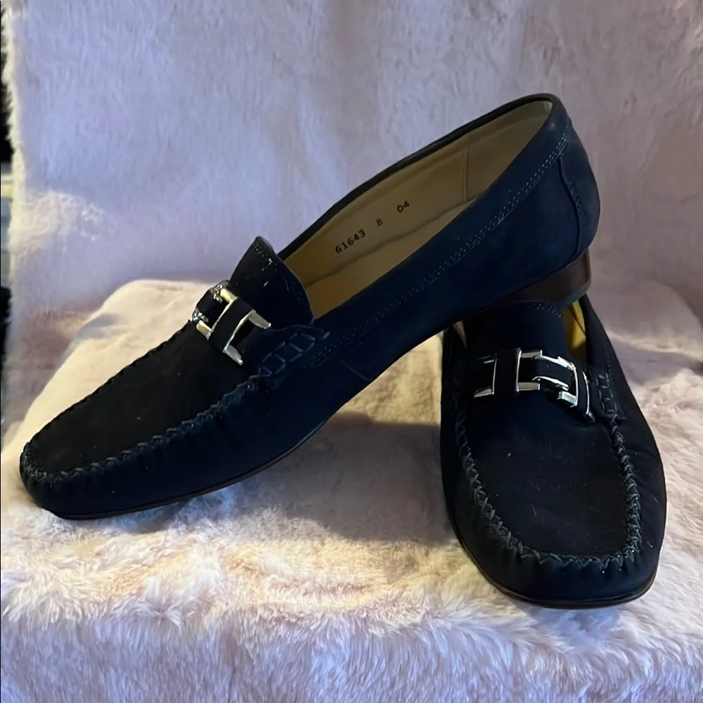Black Loafers with Silver Hardware and Moccasin Stitching B07